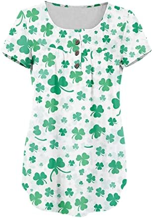 Tops do dia de São Patrício para Mulheres Imprimir Shamrock Henley V Neck Tees