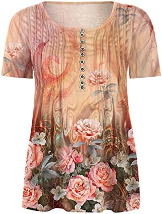 camiseta casual de verão lcepcy para mulheres V Botão de pescoço Camisas de túnica plissada