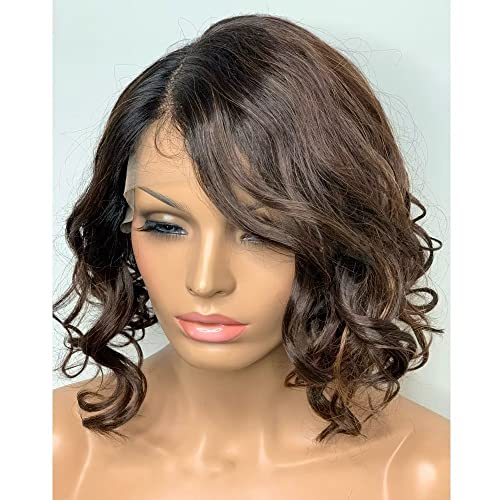 TEN CHAPETICKS 1B/30 ombre Brown Lace Front Wig Human Human 13x6 Destaque HD transparente transparente curto