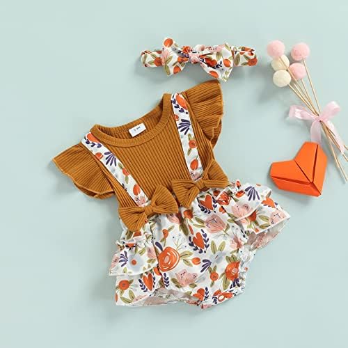 Mersariphy recém -nascido menina de verão roupas de linho de algodão Tops Floral Bodysuit com faixa