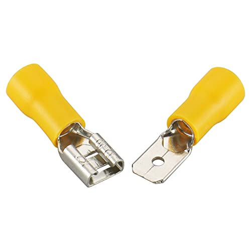 Baomain Masculino e fêmea desconecta rápida conector de arame de arame isolado de vinil Terminal de crimpagem elétrica 12-10 AWG 6,3mm Amarelo 100 pacote