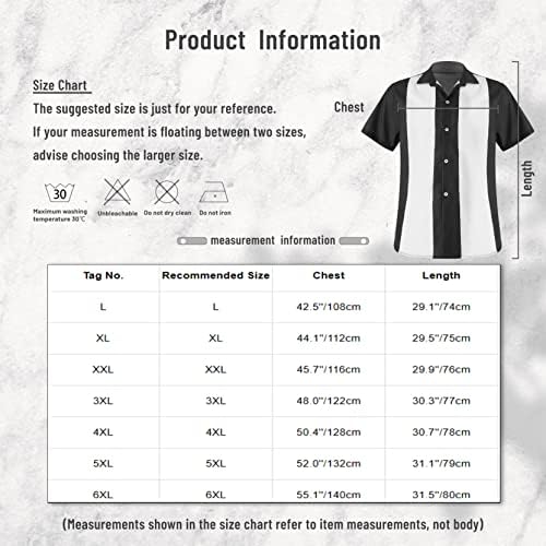 Winchang Mens 50s Retro Button Down Bowling Camisa