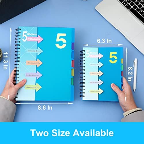 CAGIE SPIRAL Notebook 5x7 com divisores 5 Caderno de disciplinas com guias Wide Deconned capa