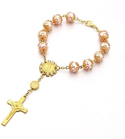 ROSÁRIO BEAD CRUCO CATÓRIA CRUCIFIXA Crucifixo Bracelet de batizado para mulher menina menino menino São adolescente Bento Baptismo Baptismo Baptismo Proteção de casamento Proteção de joalheria