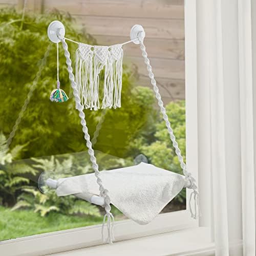 Janela de gato de gato Macrame de gato Hammock Boho Pet Montado com a cama de assento de descanso