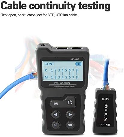 NF-488 Poe Tester Inline Tester para energia sobre energia Ethernet Power e teste atual RJ45 Testador de continuidade de cabo de rede DC Power & Switch Loop-Back Test Poe verificador