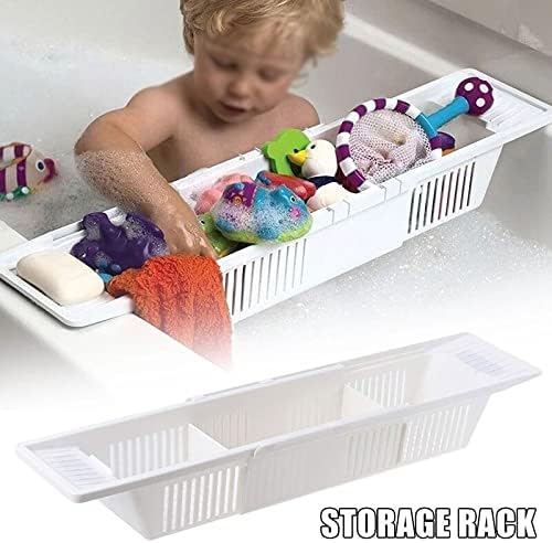 Slsfjlkj Bathtub Caddy bandeja de banheira de banheira Breques de banheira Brinquedos de banheira Organizador Rack de armazenamento retrátil