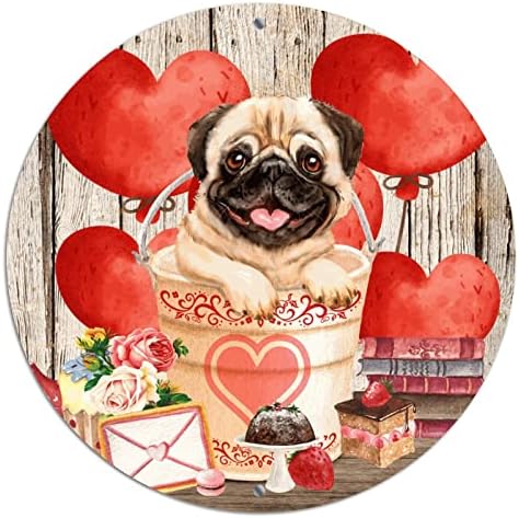 Round Metal Metal Dia dos Namorados Sinais de grinaldas Bulldog Red Heart Balloon Wood Grain Autistas