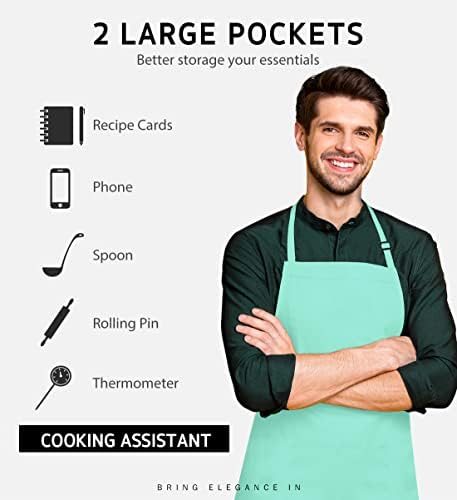 Syntus Avental ajustável Avental Bolsa de água resistente a homens para homens com 2 bolsos A aventes de cozinha de cozinha chef, desenho de churrasco, verde claro