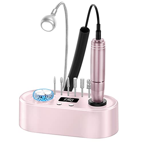 Kit profissional de broca de unhas, broca de efile de arquivo de unhas elétricas para pregos de acrílico em gel, máquina de retificação de unhas de joeoen com lâmpada LED USB, unhas de polimento de polimento de pedicure manicure para salão de salão em casa para salão