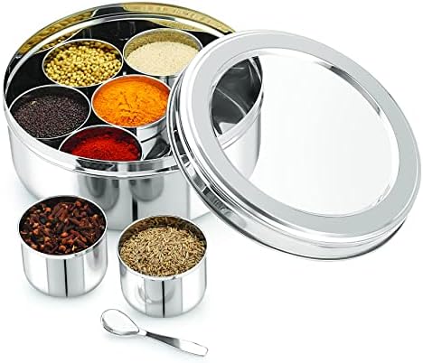 Contêiner de especiarias - masala dabba - 7 compartimentos, caixa de masala, masala dabba de