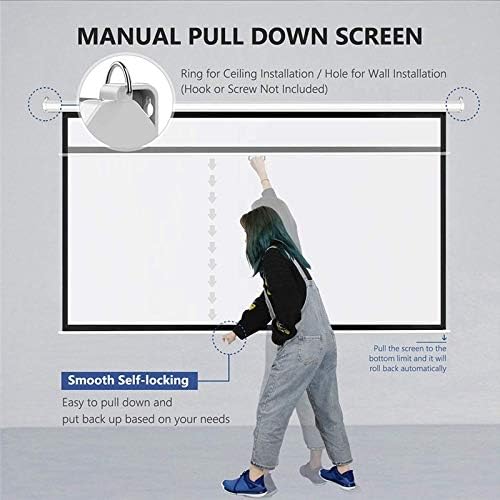 ZYZMH MANUAL PULL Down Tela do projetor 60/72/84/100 polegadas 4: 3 HD Tela de projeção portátil de bloqueio automático Widescreen