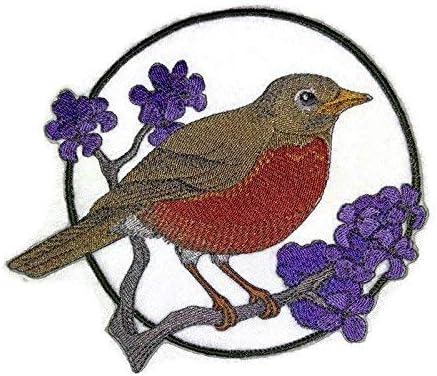 A natureza tecida em fios, Amazing Birds Kingdom [Robin e Lilac Circle] [Patch de ferro bordado e exclusivo)