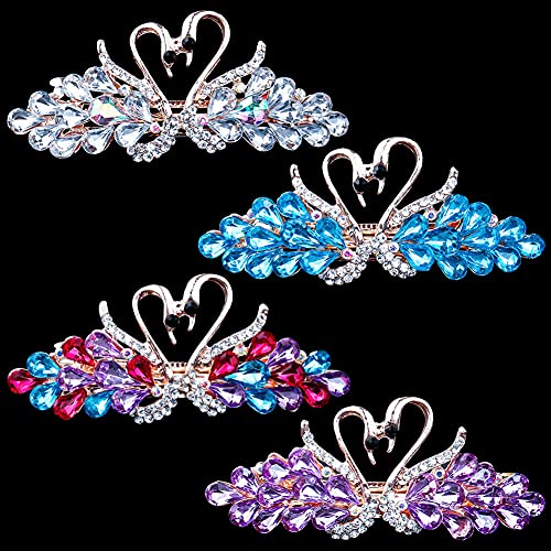 4 PCS Clipes de cabelo para mulheres Senhoras, Design de cisnes Crystal Rhinestones Barrettes frances